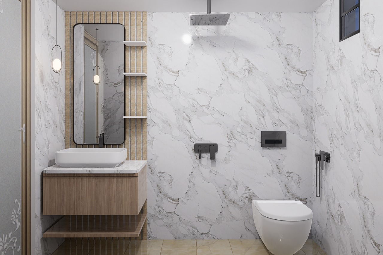Bathroom design with tiles and fittings in Dhaka by Nakshadhara