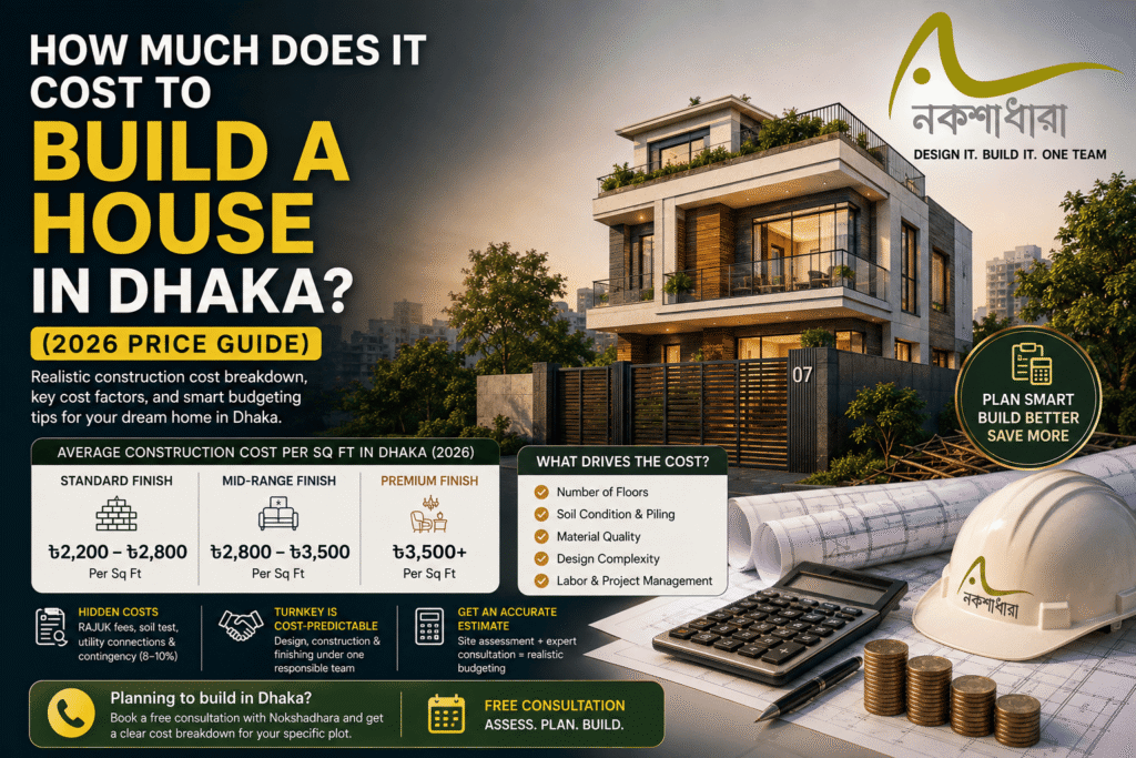 How Much Does It Cost to Build a House in Dhaka? (2026 Price Guide) How Much Does It Cost to Build a House in Dhaka? (2026 Guide) | Nakshadhara